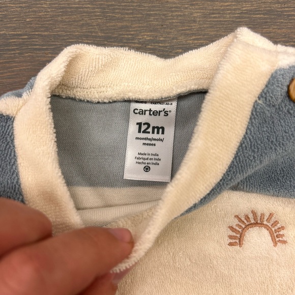 Carters 12m blue & white striped towels material 2pc matching set short & Tshirt - Picture 2 of 2